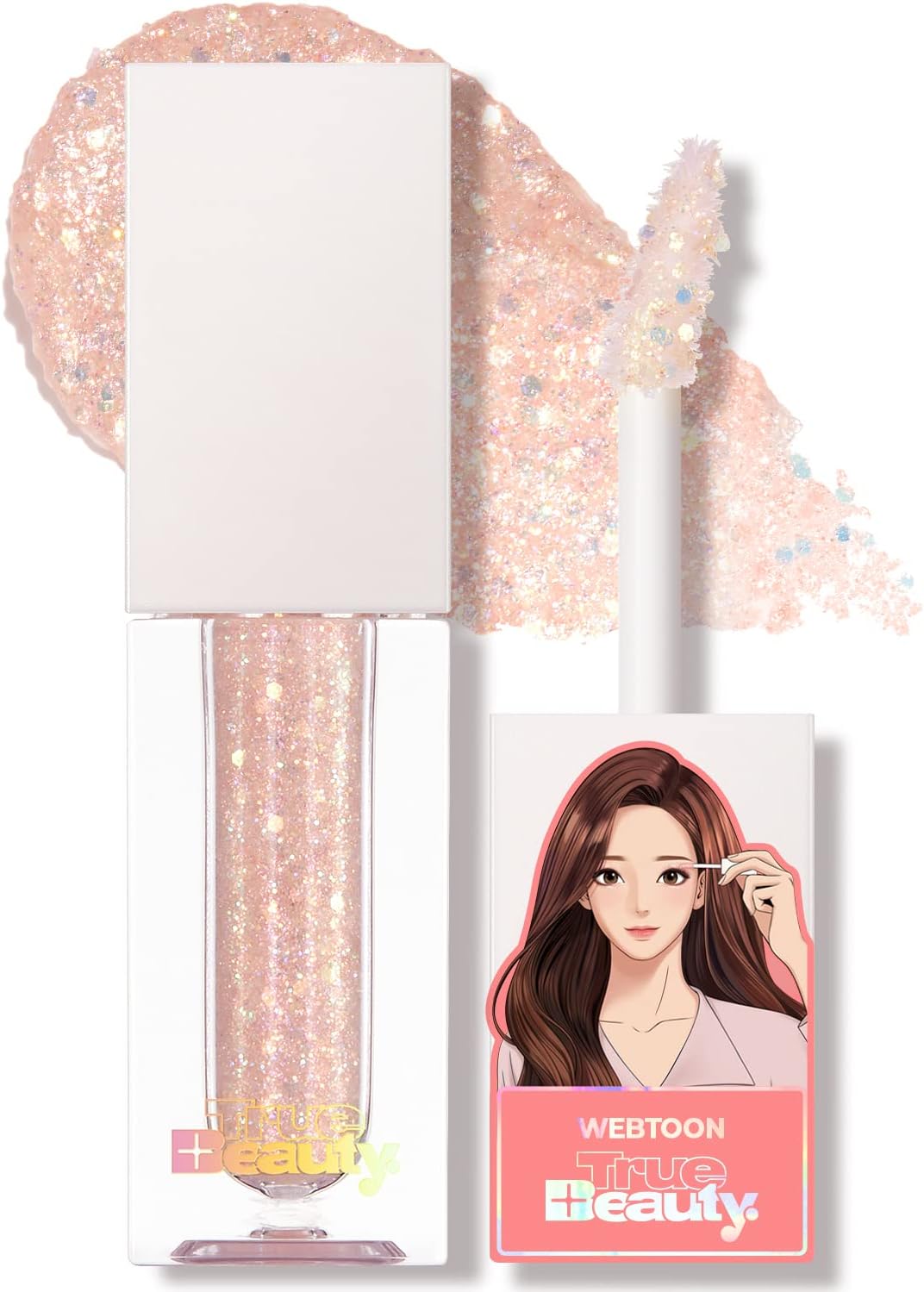 AMTS Webtoon True Beauty - 01 Some Love | Liquid Pink Gold Chunky Glitter Eyeshadow | Highlighter, K-Drama Korean Makeup, Highly Pigmented, Long Lasting Shimmer