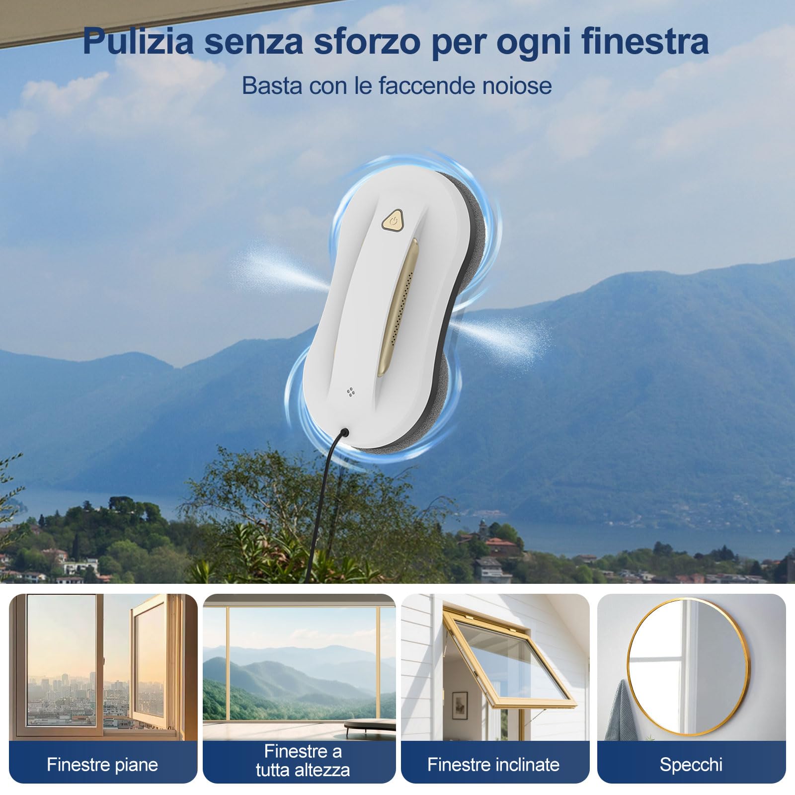 Robot Lavavetri Intelligente con Doppia Spruzzo – Pulitore Elettrico Automatico con Telecomando, robot pulisci vetri per Finestre Interne ed Esterne, Adatto a Edifici Alti, Oro, 10 Panni
