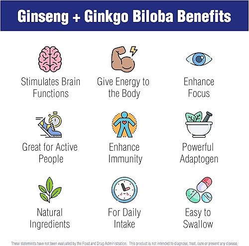 Miniatura 3 de Ginseng Plus Ginkgo Biloba 60 pestañas de Natural Systems - Ginseng Panax Extract Boost para personas activas - Complejo coreano Panax Ginseng