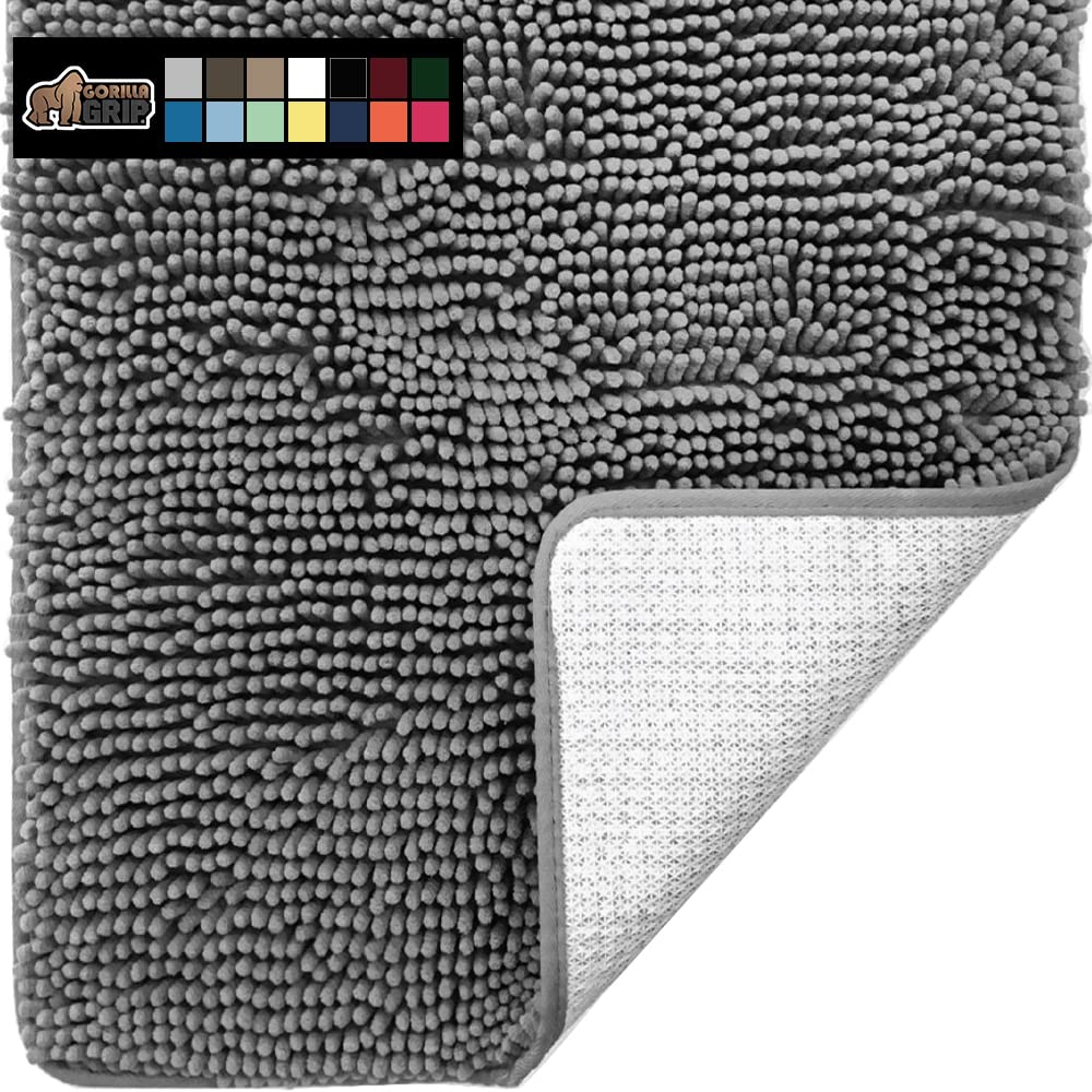 Gorilla Grip Bath Rug, Thick Soft Absorbent Chenille Rubber Backing Bathroom Rugs, Microfiber Dries Quickly, Shaggy Machine Washable Mats, Plush Durable Rug, Bathtub and Shower Floor, 24x17, WHITE SIMILAR NOT EXACT ITEM
