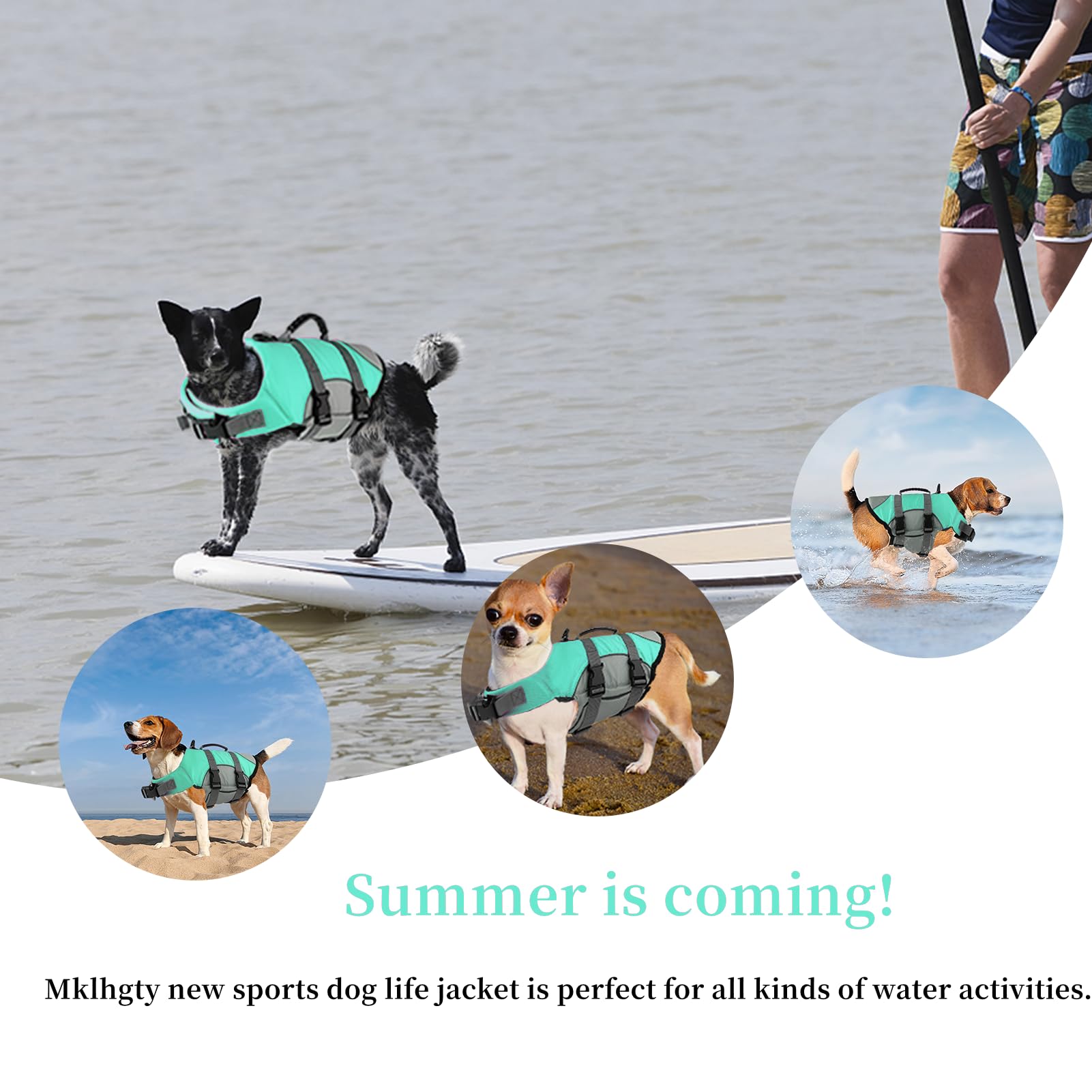 Mklhgty Chaleco Salvavidas para Perro, Reflectante, Ajustable, con asa de Rescate, para Nadar y navegar, Chaleco Salvavidas de Seguridad para Mascotas Ripstop para Perros pequeños, medianos y Grandes