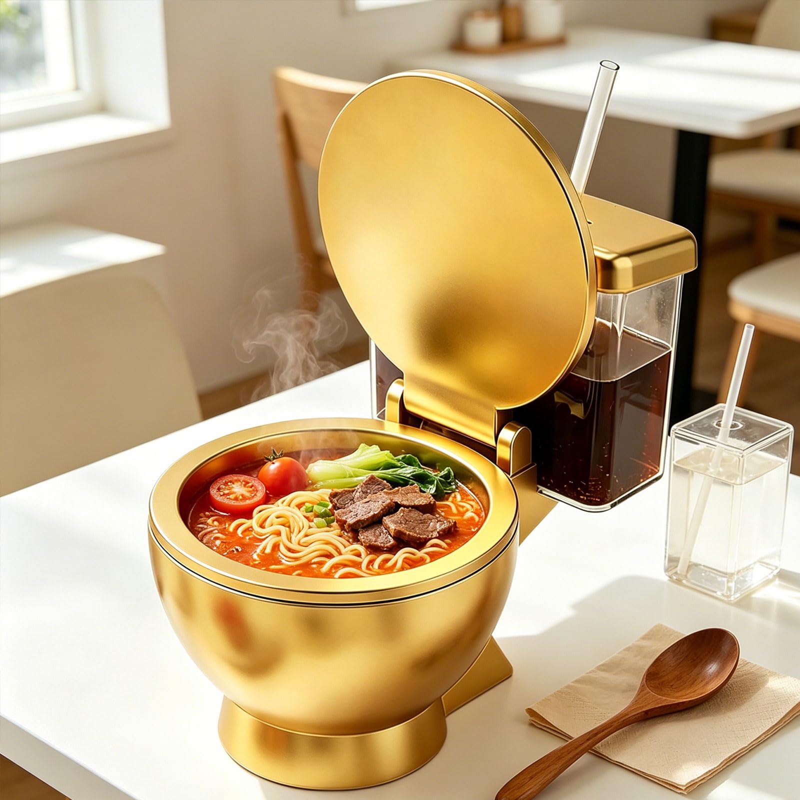 Gruppo ramen unico per tazza da toilette in metallo per pasti giocosi e ciotola per ramen novità facile da pulire