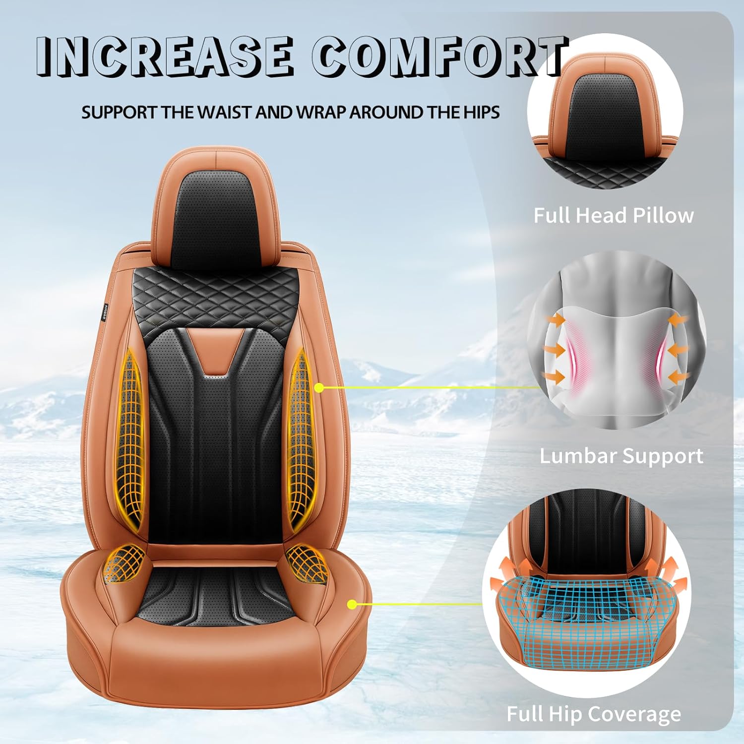 Fit Envista Premium Leather Car Seat Covers for Buick Envista 2024-2025 2026 - Waterproof，Breathable，All-Weather Seat Cushion Protecto & Airbag Compatible, Full Set Orange&Black