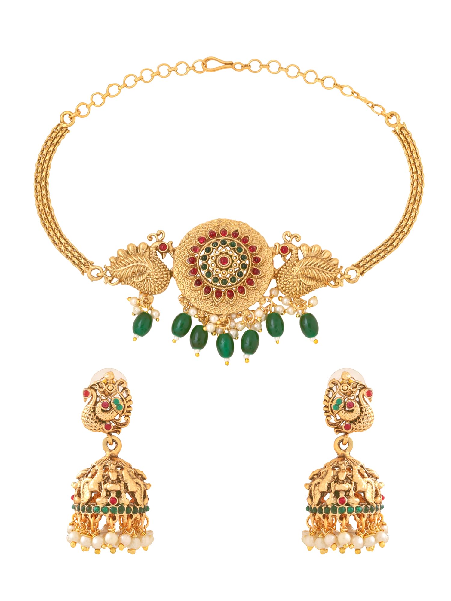 YELLOW CHIMESJewellery Set for Women Gold Plated Beads Drop Designed Bridal Choker Necklace Set for Women and Girls, Free, Brass, No Gemstone