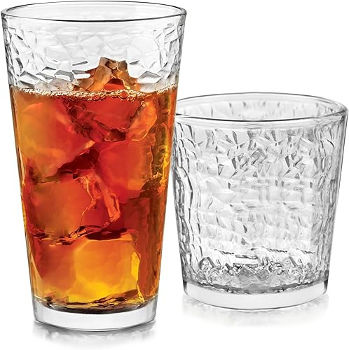 Miniatura 7 de Libbey Ascent Tumbler and Rocks - Juego de 16 vasos de vidrio con curvatura, juego de cristalería versátil para fiestas y más
