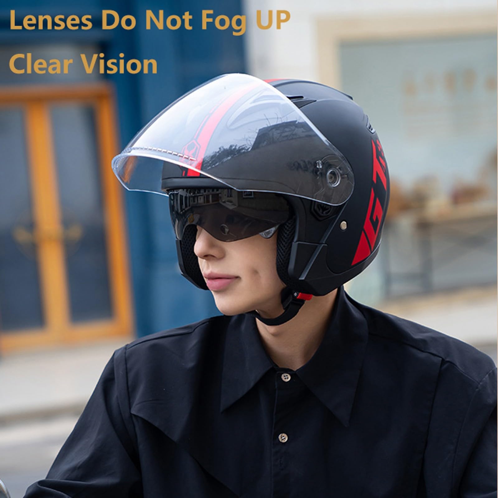 Kask motocyklowy dla dorosłych mężczyzn Homme damski, 3/4 kask z podwójnymi wizjerami, kask motocyklowy w stylu retro z certyfikatem DOT/ECE