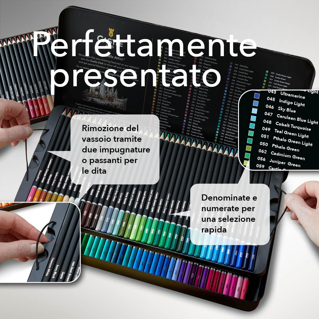 Castle Art Supplies Set di 120 Matite Colorate per Artisti, Professionisti e Coloristi Adulti | Cofanetto di Presentazione in Metallo
