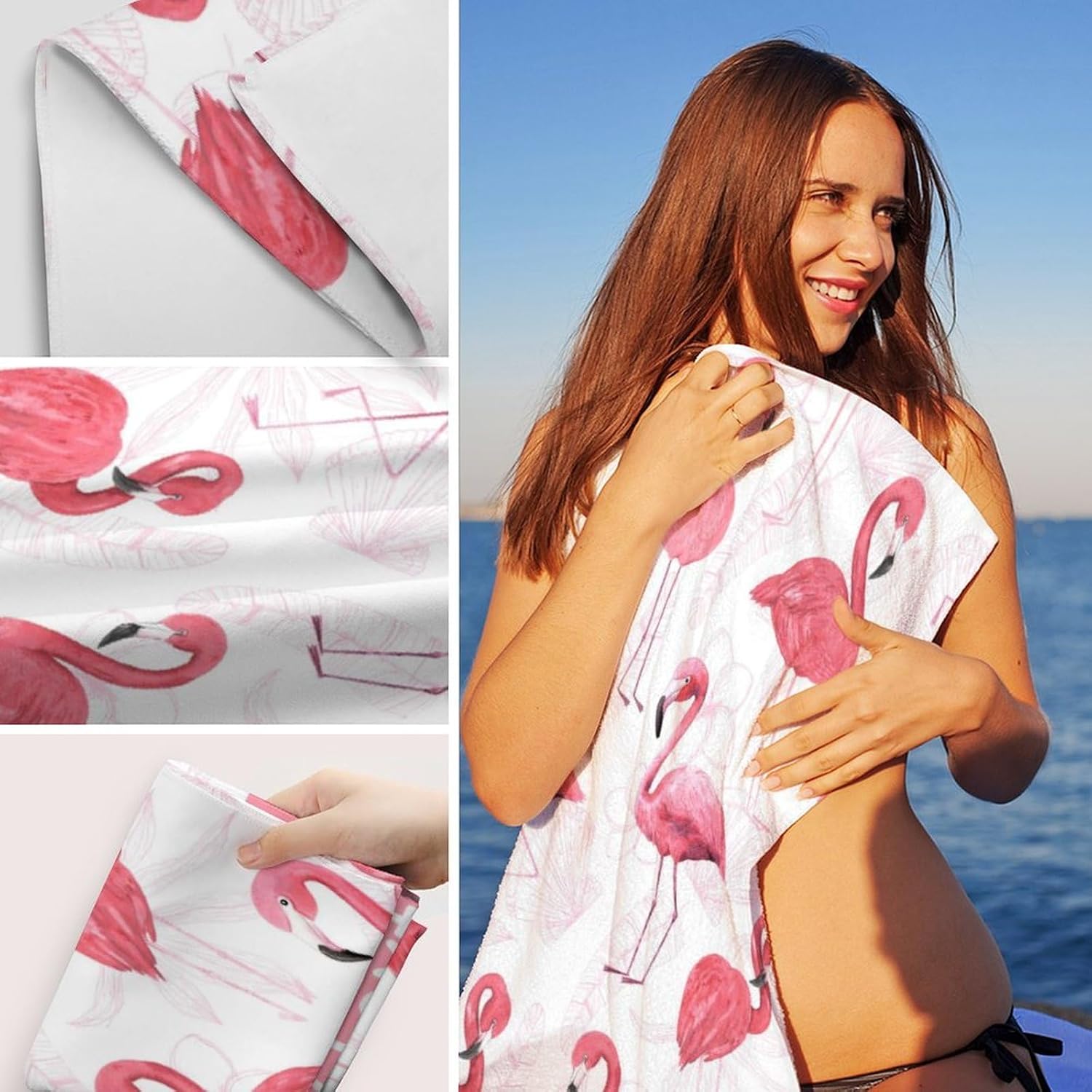 Beach Towel for Kids Adults, Personalized Flamingo Beach & Bath Towels Gift with Name for Girls Women, Cute Custom 40x70 Inches Microfiber Sandproof Towel for Pool Gym Seaside Bathroom