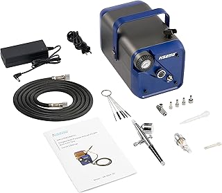Hseng Multi-Purpose Airbrush Kit with Built-in Air Tank for Art Painting, 3D Model Coloring, Cake Decorating, Makeup, Nail Beauty, Temporary Tattoo, T-Shirt & Sneaker Design, Helmet Painting etc.