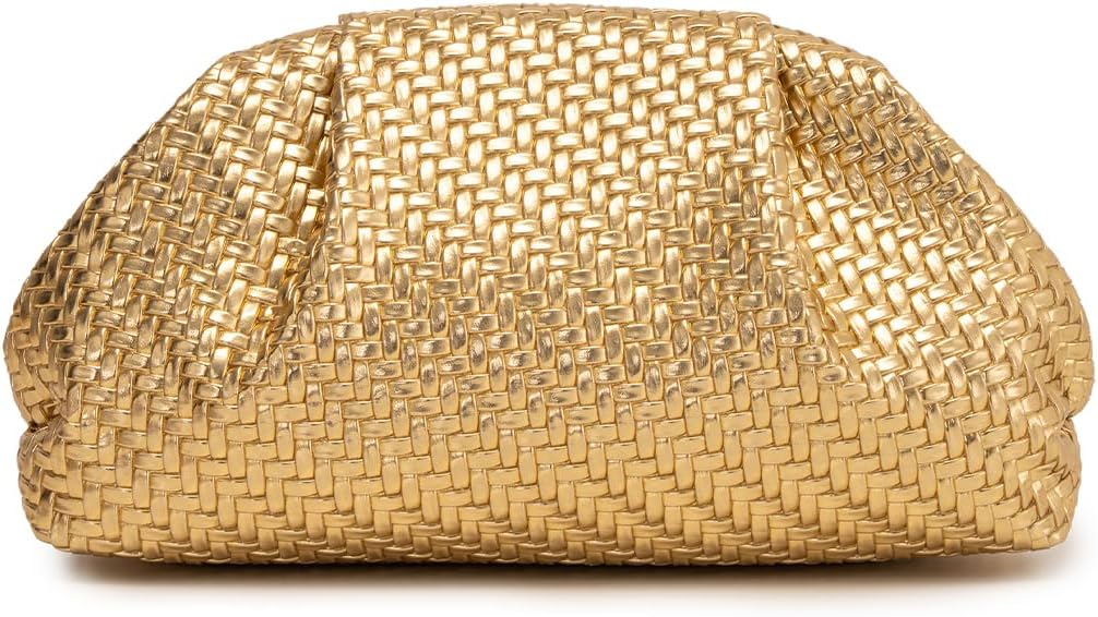 PHILOMENA Women's Woven Evening Bag Vegan Leather Clutch Purse Dumpling Ruched Bag Party Wedding Elegant Handbags