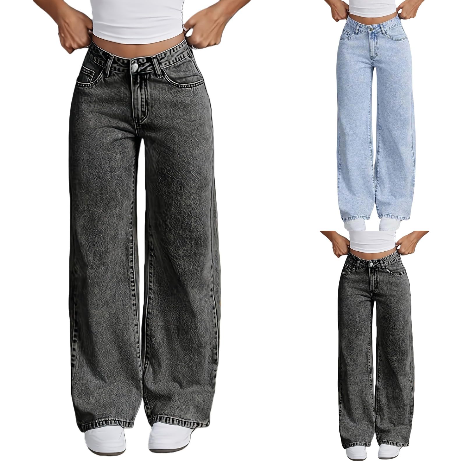 Jeans a gamba larga Y2k Hip Hop larghi a vita alta pantaloni in denim per bambini casual moda dritto slim fit streetwear scuola retrò denim pantaloni con tasca