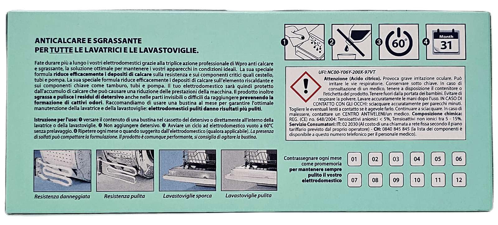 Wpro universale lavatrice e lavastoviglie Disincrostatore e Grease Remover (48 x 50 g Bustine)