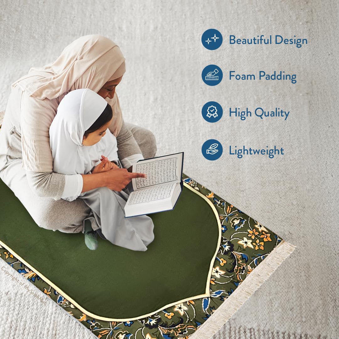 My Salah Mat Urban Rugs UK Tapis de prière musulman rembourré pour adulte Motif Madinah Elegance