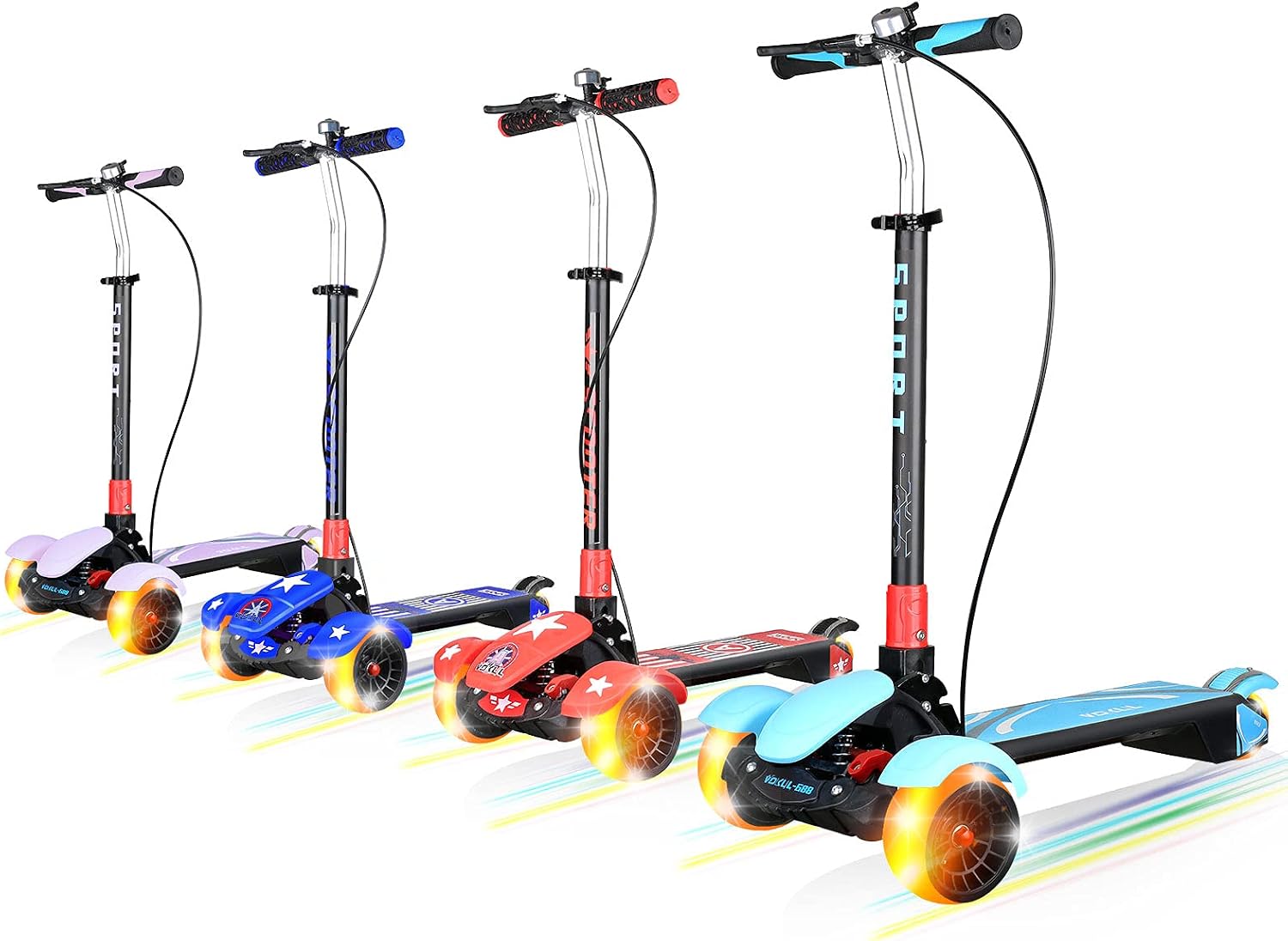VOKUL Scooter for Kids, 3 Wheel Toddler Scooters Foldable 5 Height Adjustable Lean-to-Steer with LED Light-up Wheels, Best Gifts for Boys Girls Children Teens, Ages 2-14 Years Old