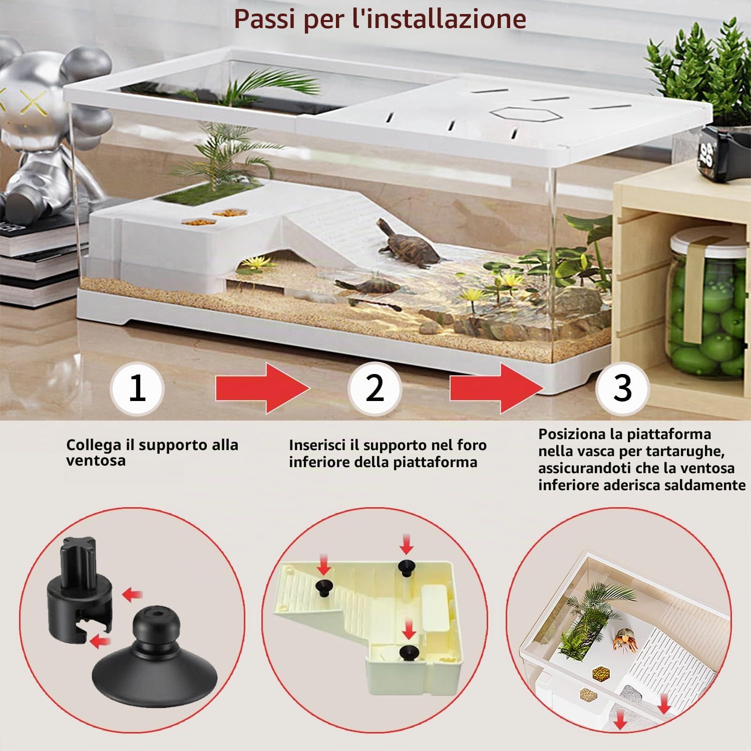 Acquario per tartarughe con drenaggio sul fondo,30 x 18 x 18,5 cm, per tartarughe giovani, gamberi di fiume, granchi, anfibi e rettili
