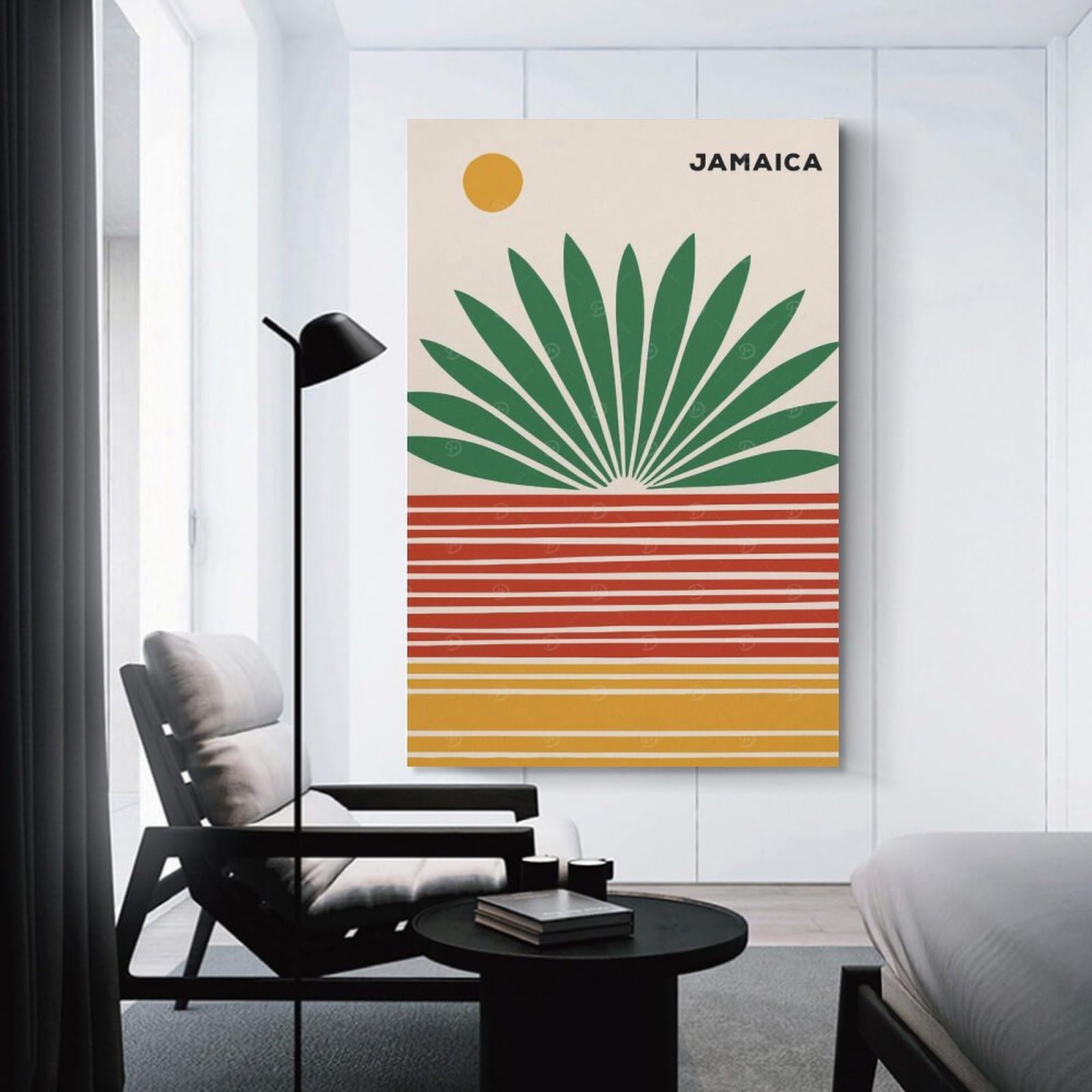 Junmoney Jamaica Palm Sunset Hanging Wall Art, 16x24inch(40x60cm), for Gallery Wall Decor And Room Displays, Home Wall Art for Statement Displays