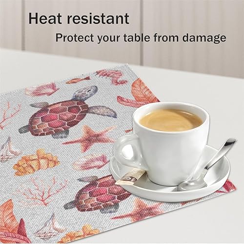 Miniatura 5 de Juego de 4 manteles individuales con temática de tortuga oceánica, lavables, impermeables, para fiestas, hogar, comedor, decoración de mesa de 18 x