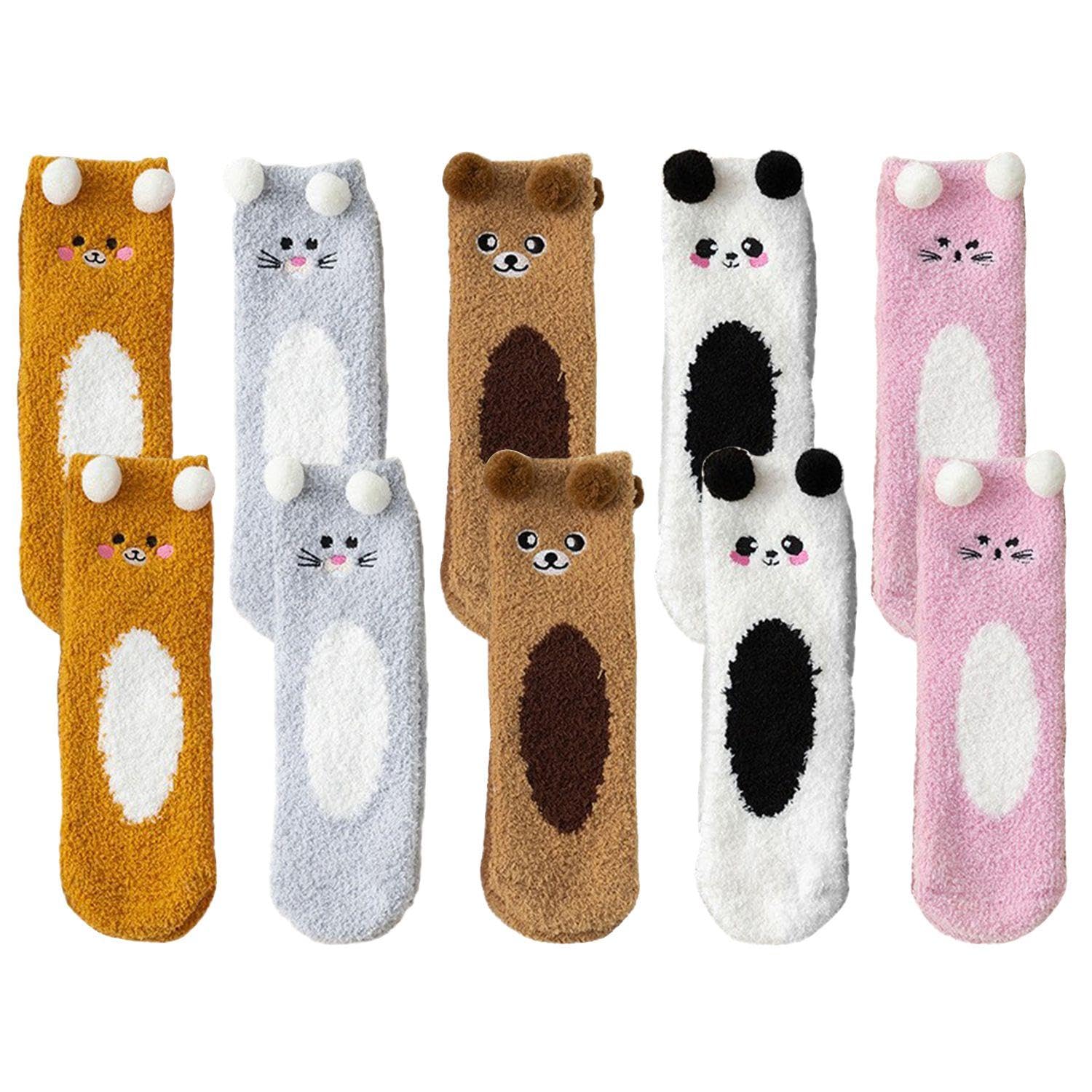 Wufgwbd Unisex White 5 Pairs Of Cartoon Socks, Coral Velvet Socks, Cute Socks, Sleep Socks, Comfortable And Soft Socks, Women's Socks