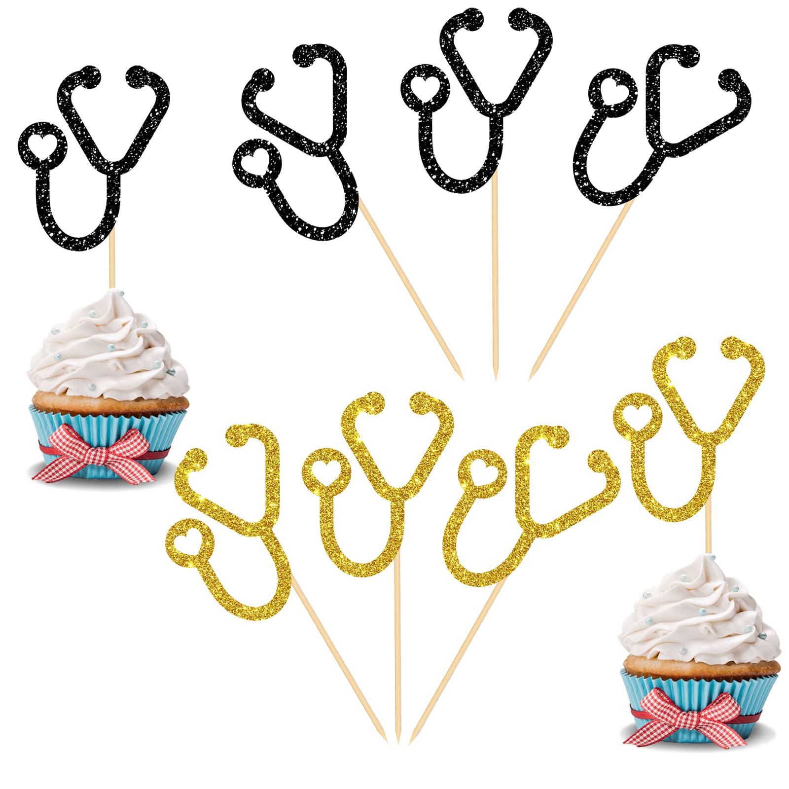 Ambishi 24pcs Stethoscope Cupcake Toppers, 2025Medical / Nursing School Graduation Party Decoration Supplies, Congrats Nurse/Doctor Grad Party Favors Decor Cake Picks, 2025Graduation Photo Props