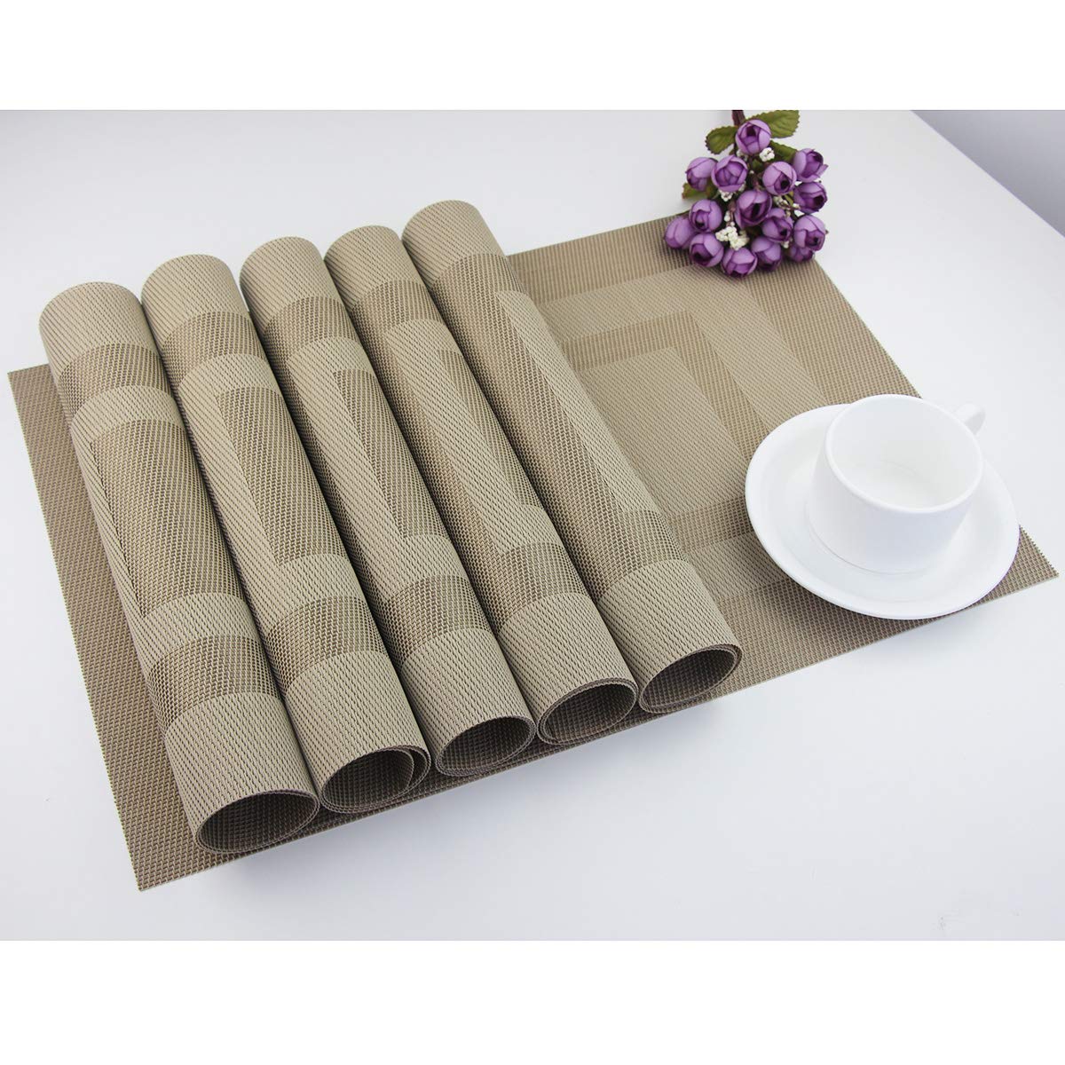 PIGCHCY Platzsets Aus PVC, 6er-Set – Wärmeisolierend, Rutschfest, Spülmaschinenfest (Himmelblau)