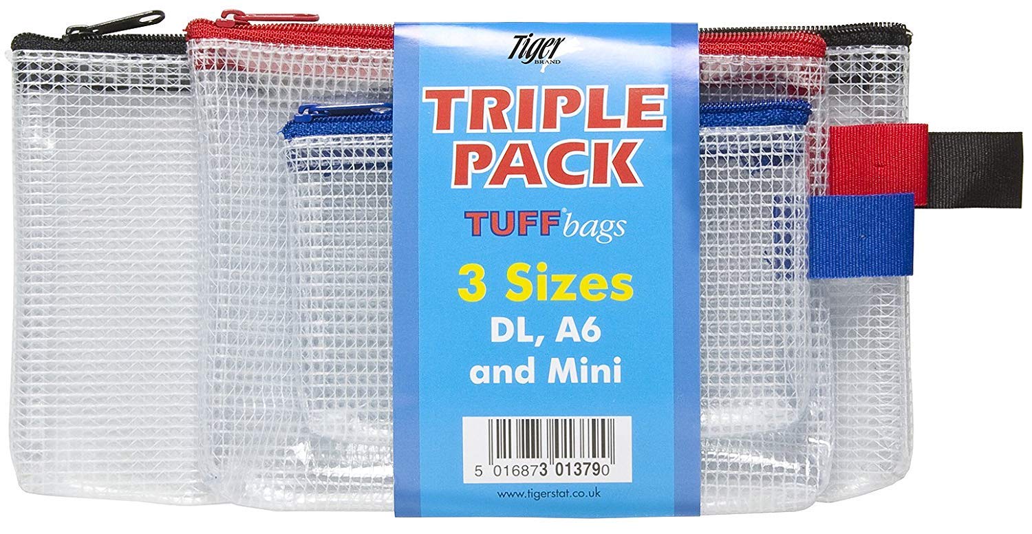 3XTriple Pack (DL A6 & Mini) Tuff Bags Clear Reinforced Storage Folder Zippa Zip Wallets Case Water Resistant (Pack of 1)