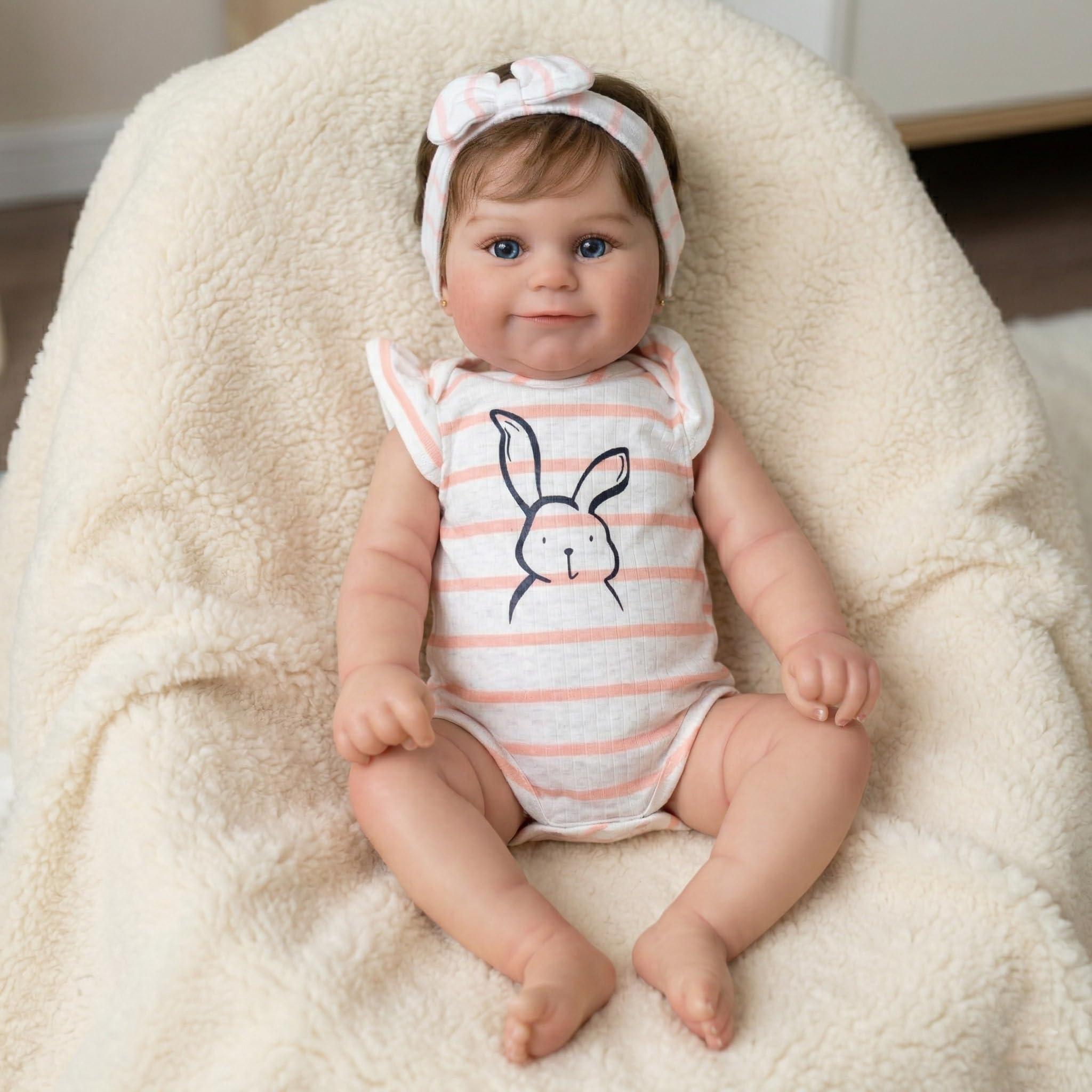MineeQu Hand Capelli radicati realistiche Bambole Reborn 43 cm Corpo intero in vinile Anatomicamente corretto Bambole neonato Sorridendo doll d'arte per ragazze Sicuro per i bambini dai 3 anni in su