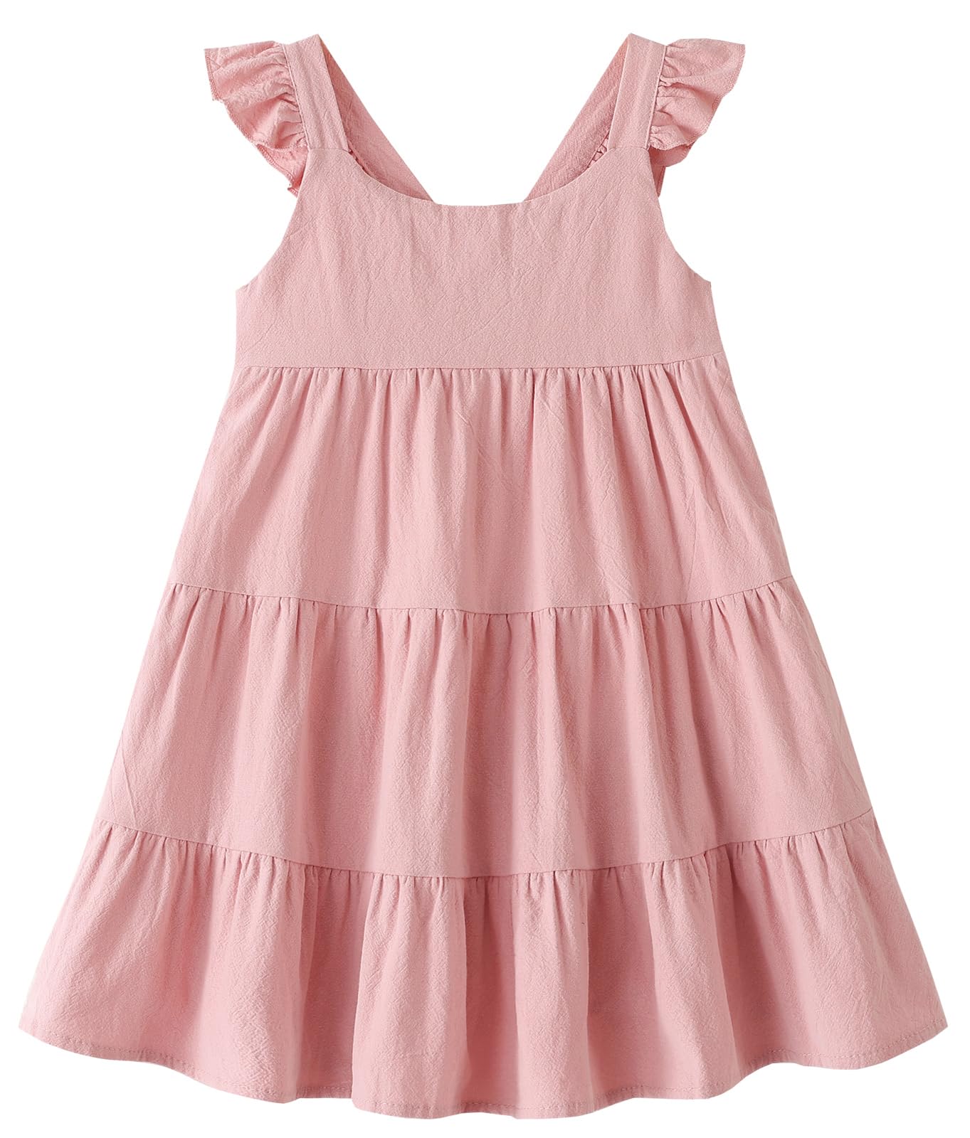 RJXDLT Toddler Dress Baby Girls Cotton Linen Ruffle Sleeve Tiered Swing Casual Summer Boho Dresses