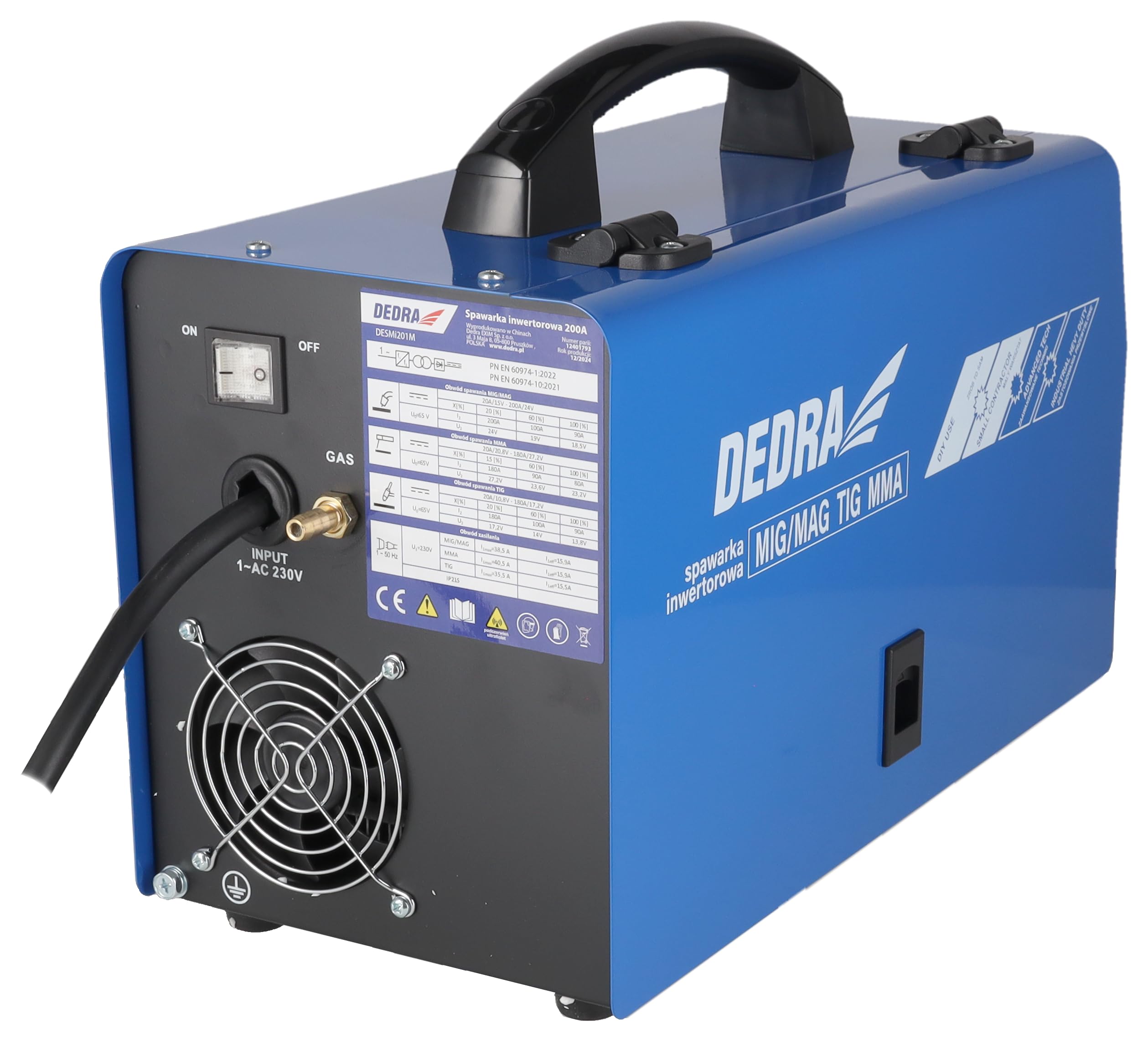 Poste à Souder Inverseur 200 A IGBT MIG/MAG, Fonction TIG et MMA, Portable et Puissant, Pour Atelier, Garage et Projets Métalliques GARDEN DEDRA DESMI201M