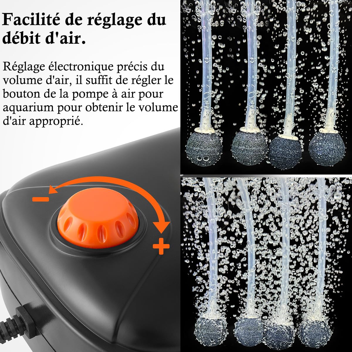 Pompe à air pour Aquarium, Pompe à oxygène à 4 Sorties, aérateur Silencieux pour Un réservoir de Poissons et de Tortues jusqu'à 1100L