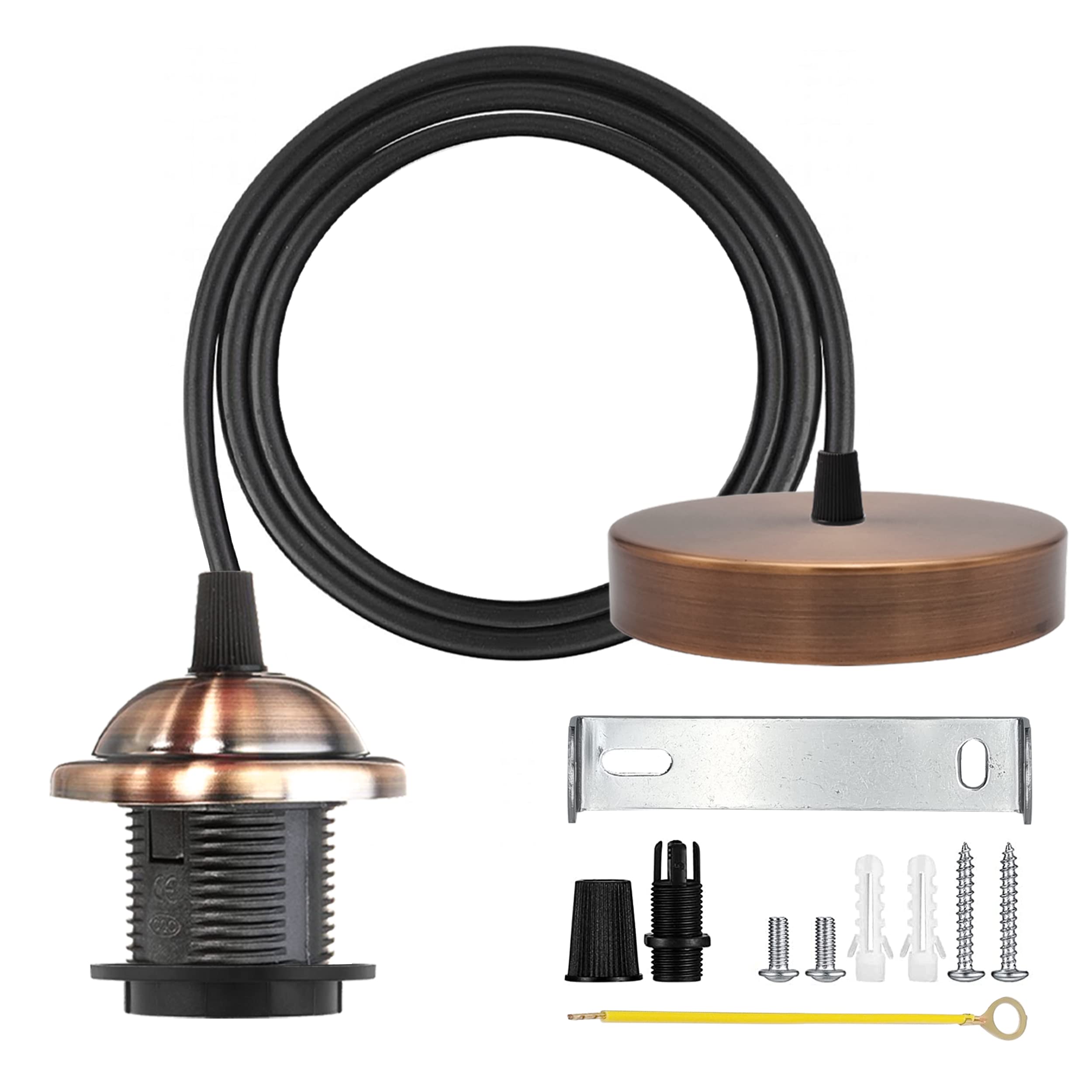 Industrial Pendant Light Copper Ceiling Fixture E27 Socket Black Cord Hanging Lamp Modern Farmhouse Kitchen Island Dining Room Lighting