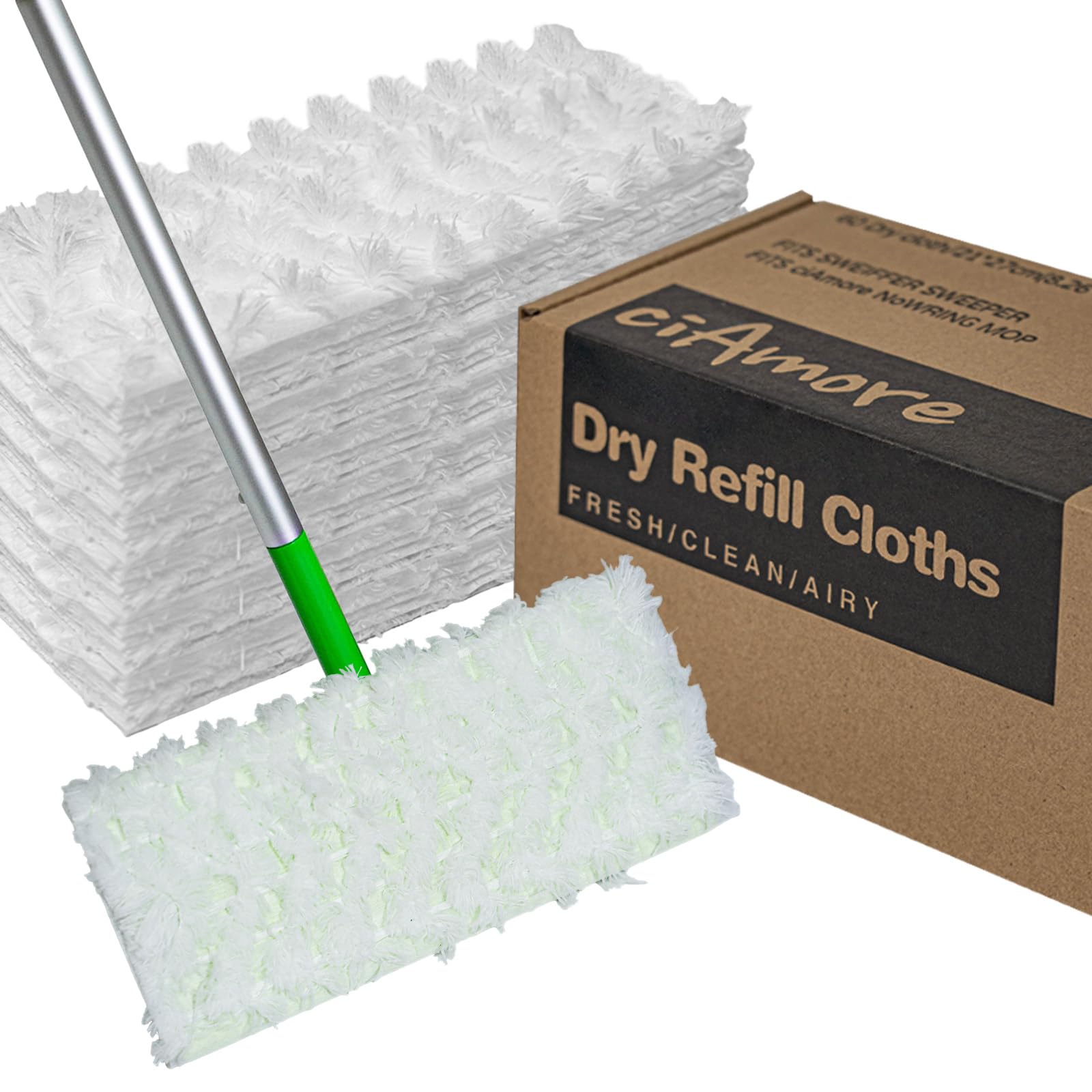 Dry Mop Refills Thickened and Feathery Pads 60 Count for Dirt, Pet Hair and Dust, Compatible with Swiffer Sweeper and ClicLak Regular Mop, Disposable Sweeping Cloths for Floor Mopping and Cleaning