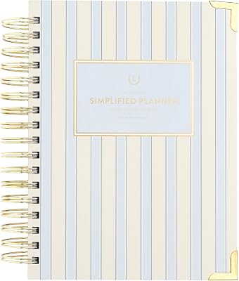 Simplified 2026 12-Month Spiral Daily Planner — Serene Stripe — January 2026 - December 2026, Calendar Year Organizer with Stickers, Pockets, and Keepsake Box