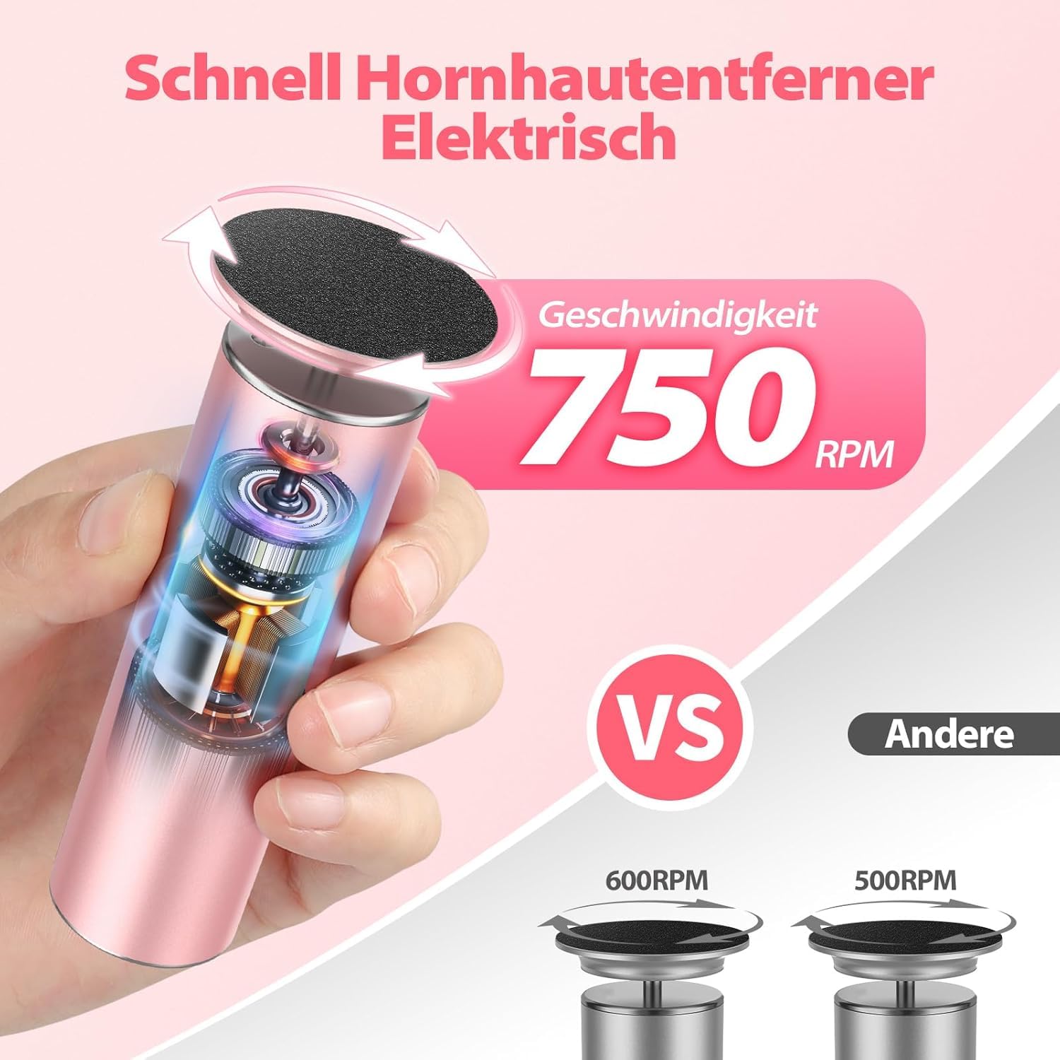 GOANDO Hornhautentferner Elektrisch für Füße hornhaut entfernen fuß Fußpflege mit 60 Schleifpapier Pediküre Set und 1.5m-Netzteil für rissige Fersen Hornhaut harte Haut