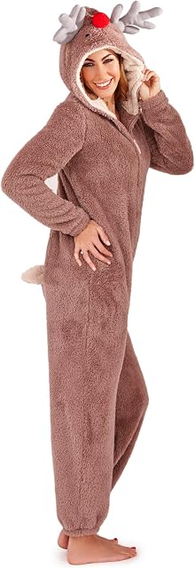 Womens Onesie Loungeable Ladies Pyjamas 3D Ears All in One Sleepsuit