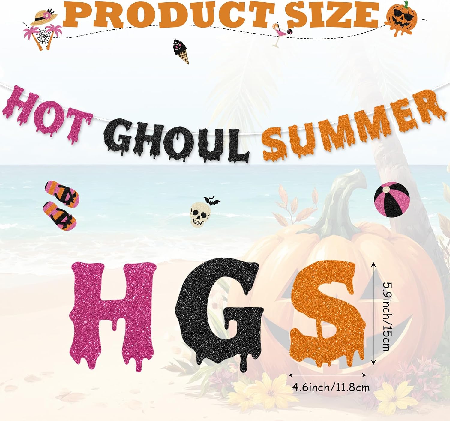 Hahafelt Pre-Strung Glitter Hot Ghoul Summer Banner Summer Halloween Party Decorations Halloween Decor