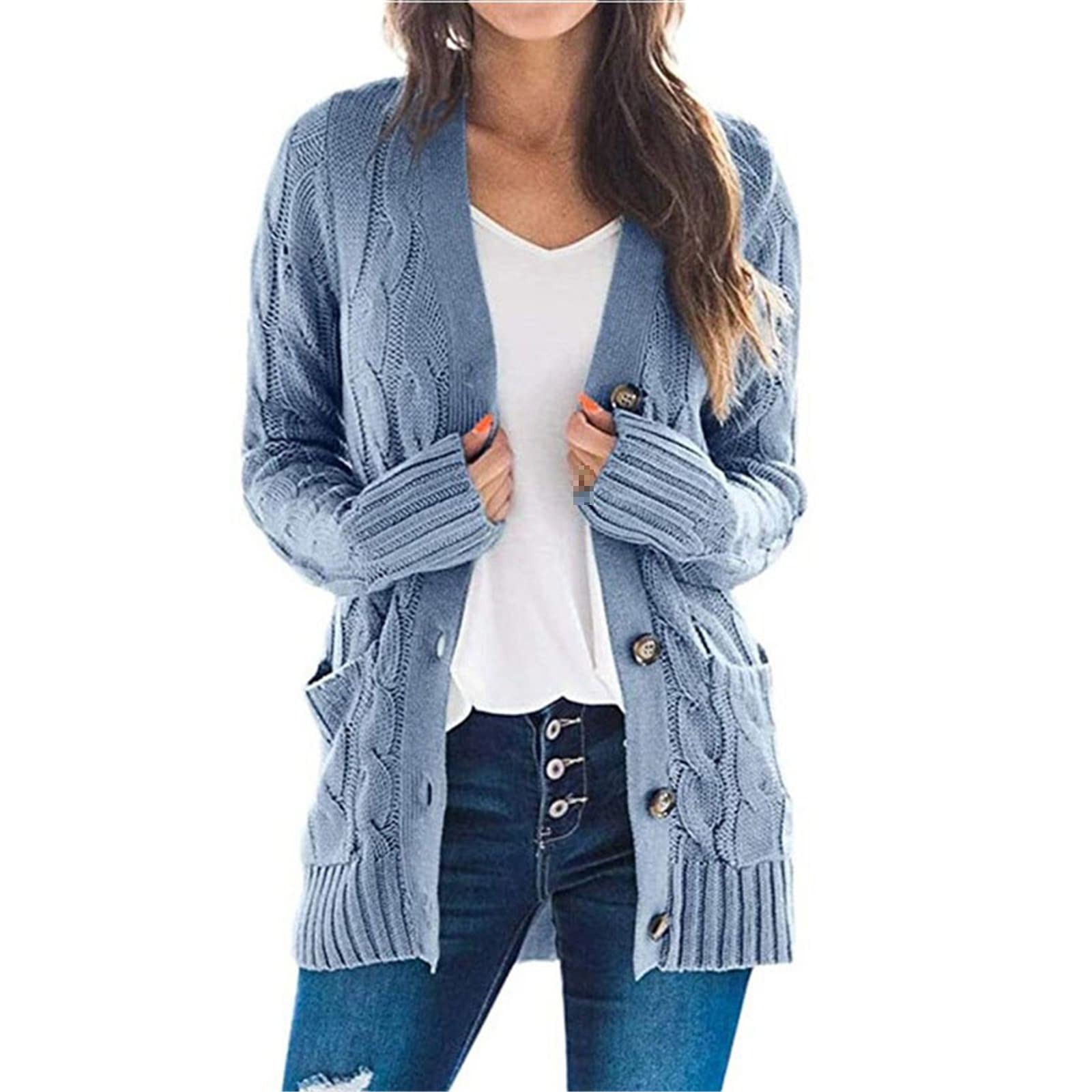 Alloaone Cardigan suéter de punto de manga larga de las mujeres suéter de punto chaqueta