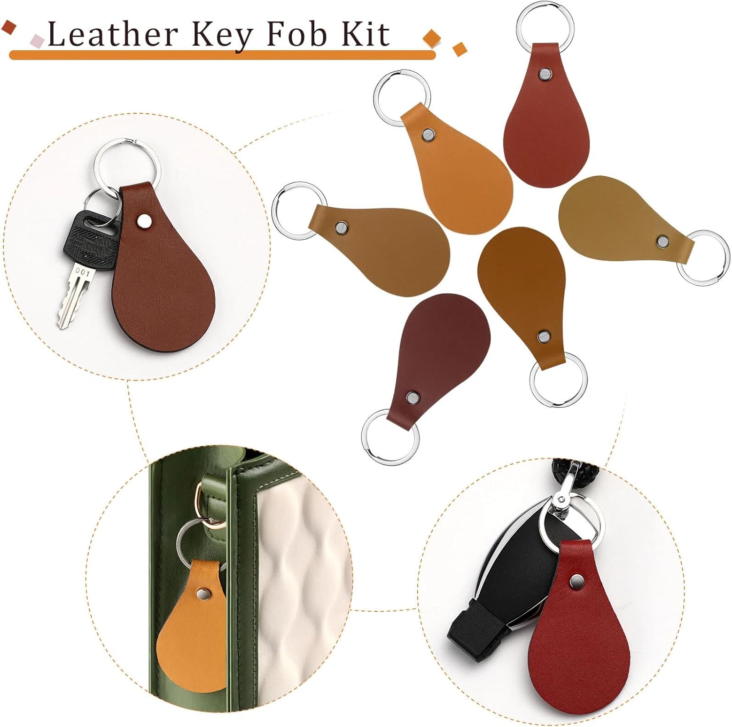 Huquary 200 Pcs Leather Key Fob Kit for DIY Craft PU Leather Keychain Blank with Rivets Key Ring for Laser Engraving Keychain(Vintage Colors)