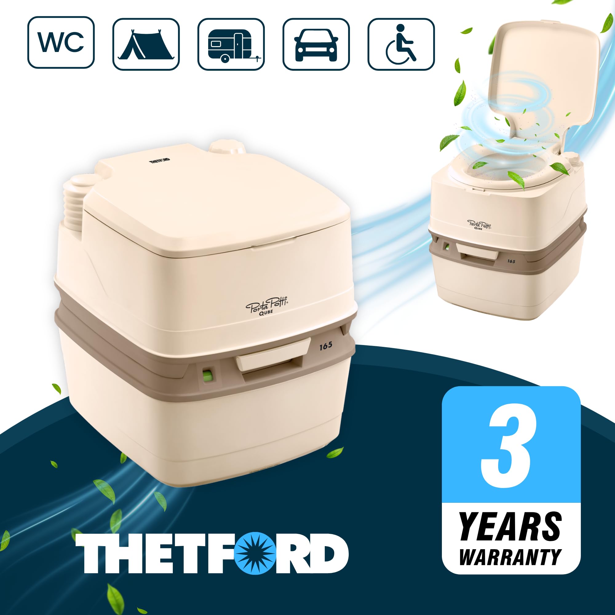 Thetford Porta Potti 165 Campingtoilette 21L, Mobile Chemietoilette, Portable Toilette für Camping & Travel, kompakte Reisetoilette, beige