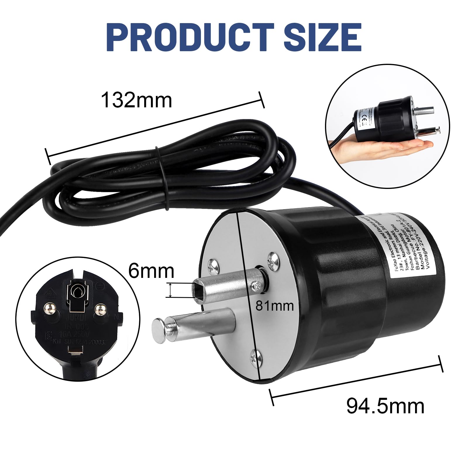 EXLECO Motor Giratorio para Parrilla de Barbacoa Motor Eléctrica 220V 230V 240V Rotador Accesorio para Asado Grill para Fiestas en el Hogar Picnic al Aire Libre Camping Barbecue Negro