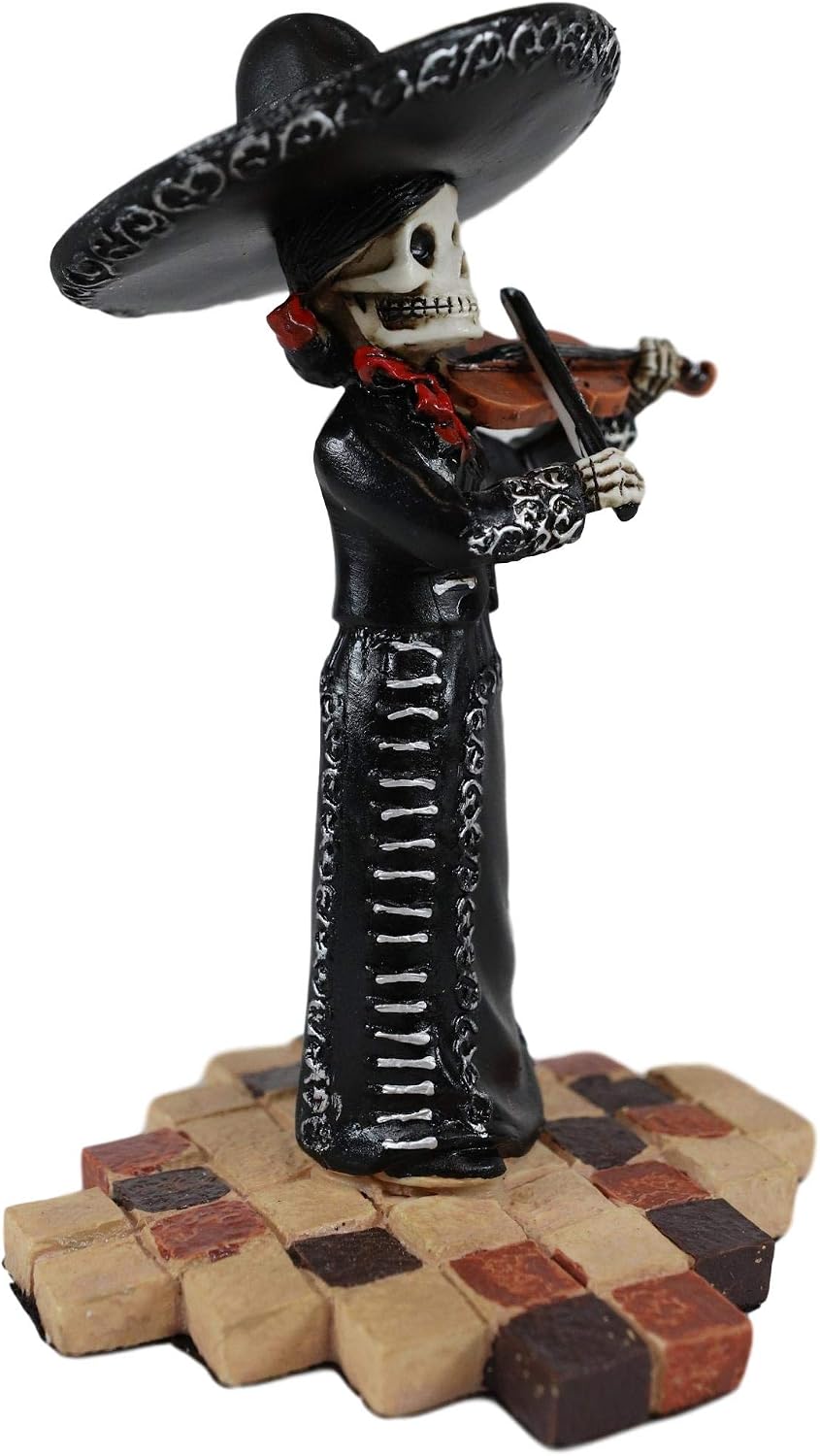 Ebros Traditional Charro Outfit Black Mariachi Band Musical Instrument Player Skeleton Figurine Day of The Dead Folk Musician Dias De Los Muertos Collectible (Violinist Violin Player)