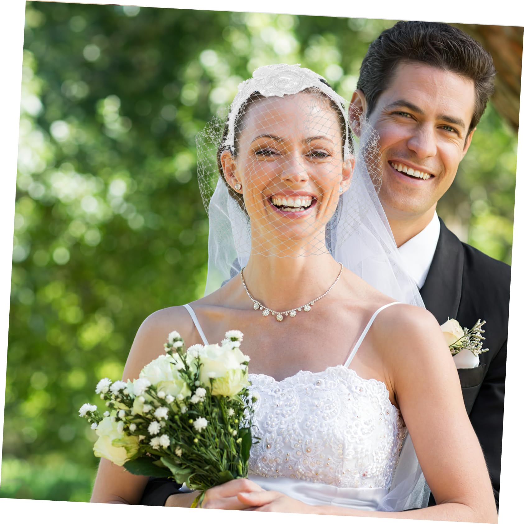 Mujer Pelo Cinta de Velo de Novia Cinta de Velo para Novia Boda Cinta de Velo de Novia Pelo de Boda Velos de Novia Miss Birdcage Tela Maquillaje (F zwart) (H Wit)
