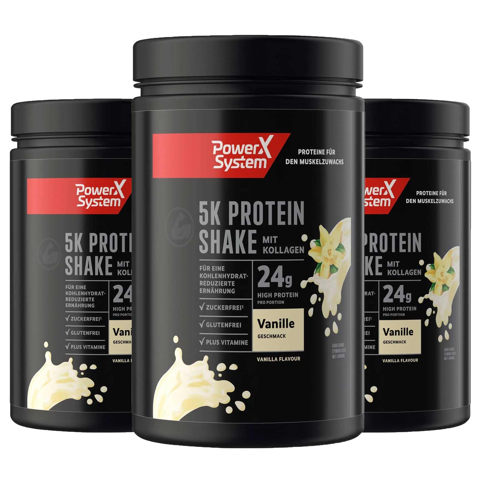 Power System 5K Protein Shake Vanille, Mehrkomponenten-Protein, 3 x 360 g