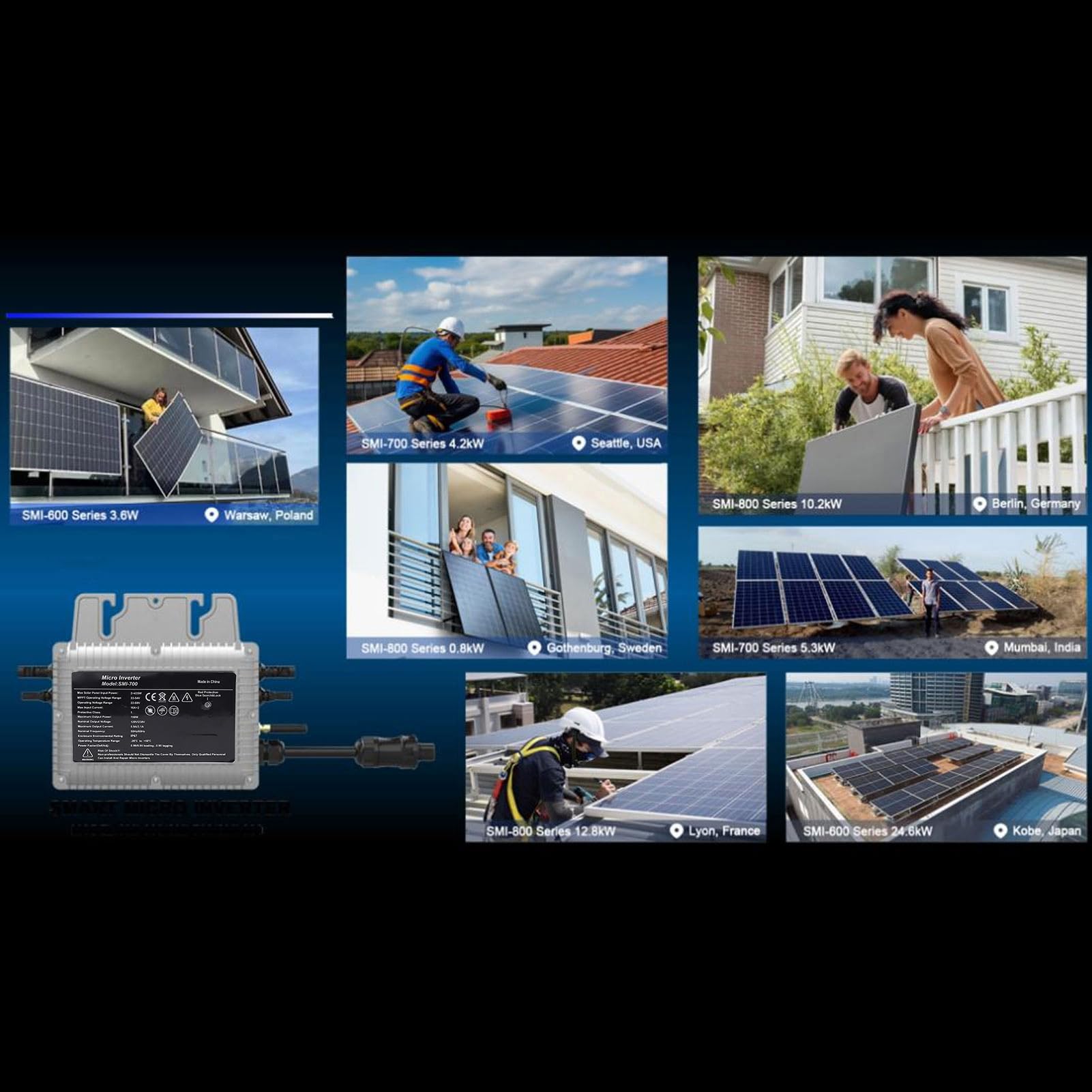 YWBL-WH Inverter WiFi da 700 W, Lega di Alluminio, MPPT Ad Alta Efficienza e Telecomando per Impianti Solari da Balcone e Centrali Elettriche di Piccole e Medie Dimensioni