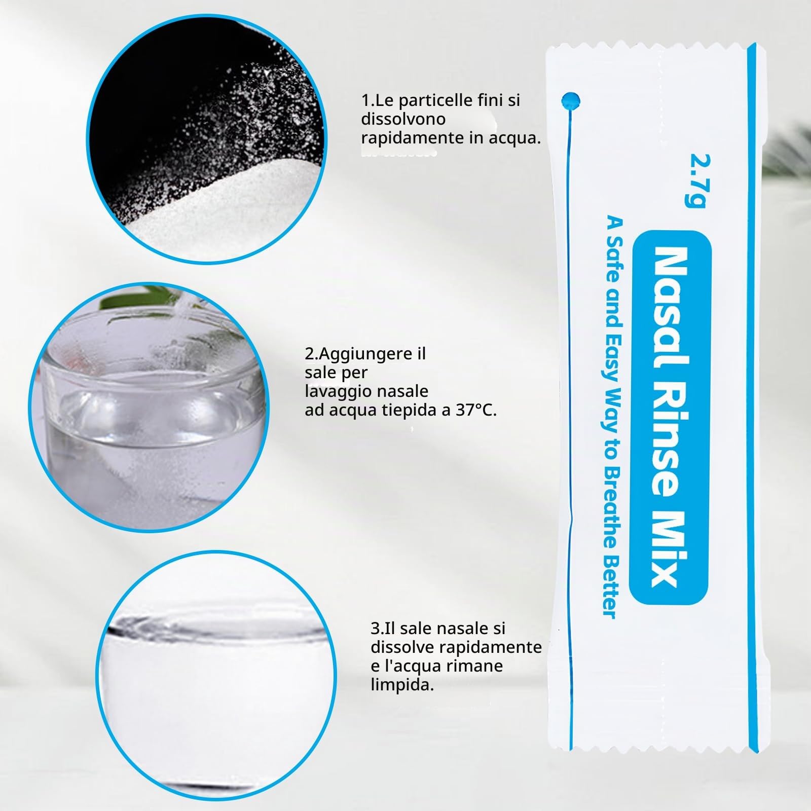 200 Bustine Sali Per Risciacquo Nasale, 2,7 G Bustine Per Doccia Nasale, Bustine Di Sale Per Risciacquo Sinusale Per Risciacquo Nasale Per Doccia Nasale, Kit Per Risciacquo Sinusale,Irrigazione Nasale