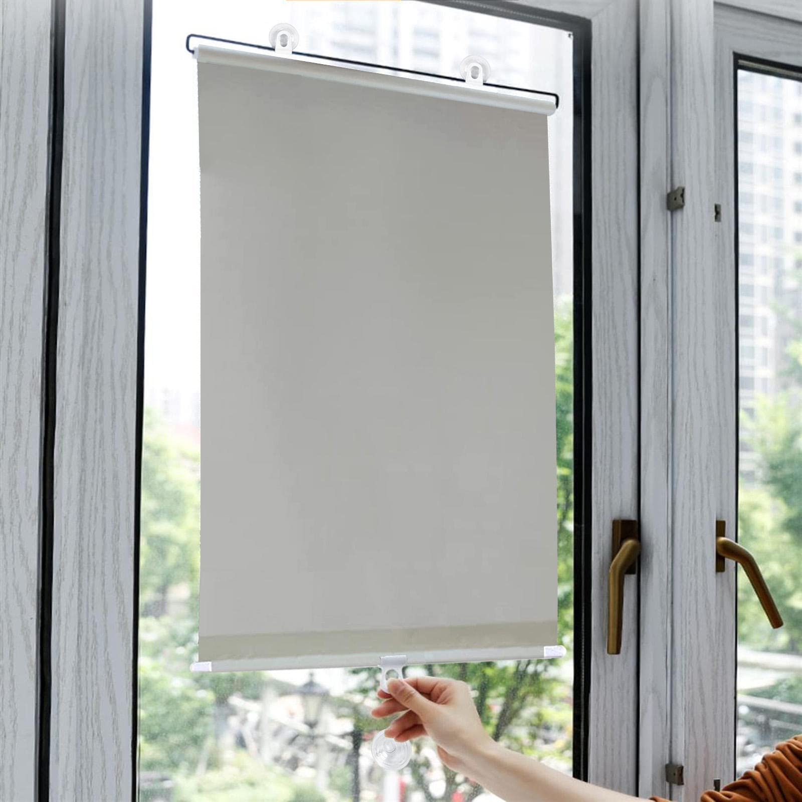 Blackout Roller Blinds Suction Cup Retractable Multicolor Multiple Sizes durability polyester fabric(Grey,124W x 36H cm)