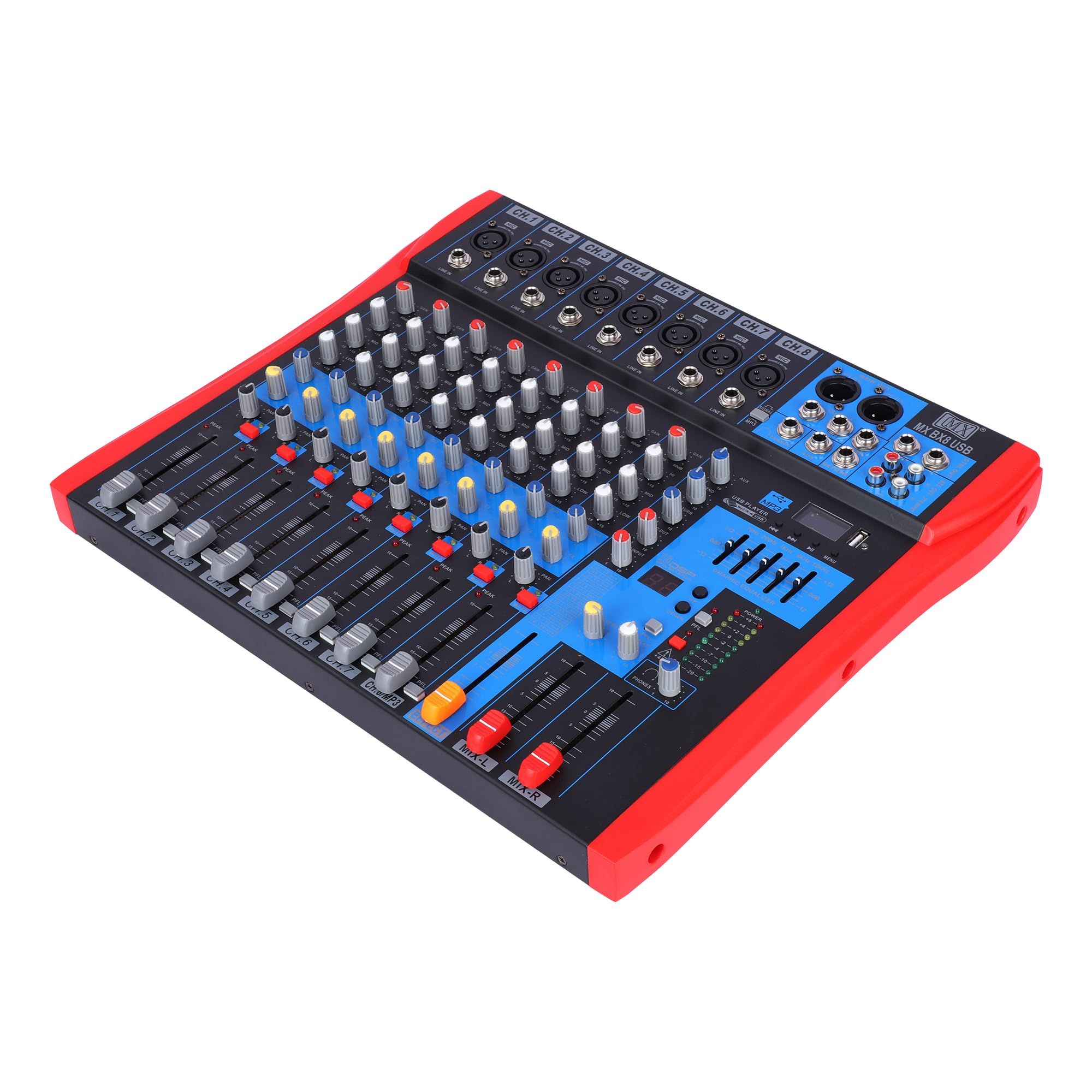 MX 8-Channel Audio Mixer Amplifier – USB & Bluetooth, 3-Band EQ
