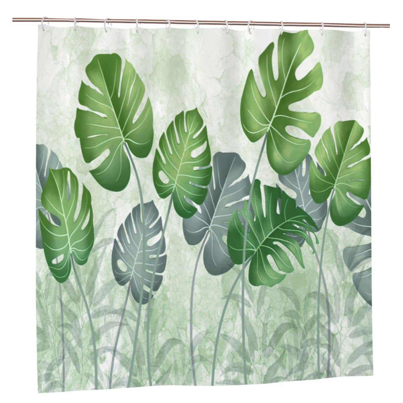 Photo 1 of 2 pack WOWUSUO Tropical Leaf Shower Curtain 72 x 72 Heavy Duty Long Shower Curtain for Bathroom with Hooks Waterproof 72x72 in Tropical Green Leaves and Zussun Red Modern Shower Curtain Set Black White Grey Geometric Fabric Shower Curtains for Bathroom Wa