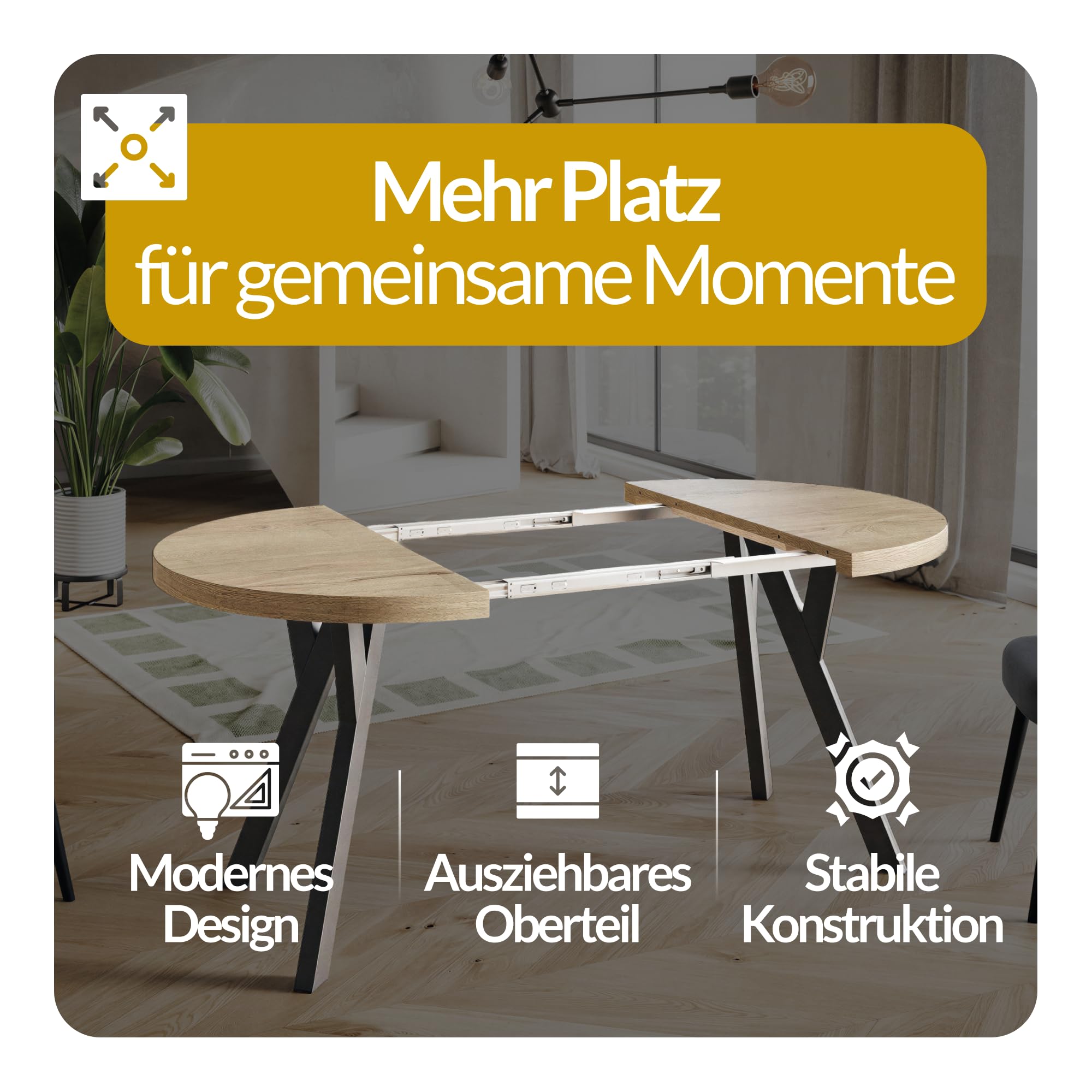 Runder Esstisch ausziehbar – Moderner Wohnzimmertisch und Küchentisch – Tisch mit Stabile Konstruktion, Durchmesser 120 cm - 220 cm - Farbe Lancelot - Kollektion OVO