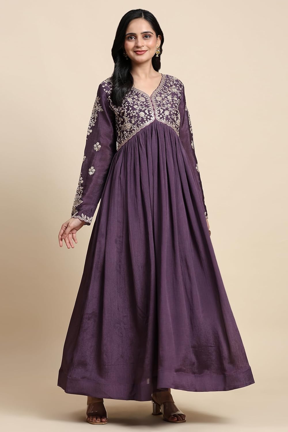 TRENDMALLS Women's Silk Blend Embroidery Alia Cut Kurta Pant Set with Dupatta