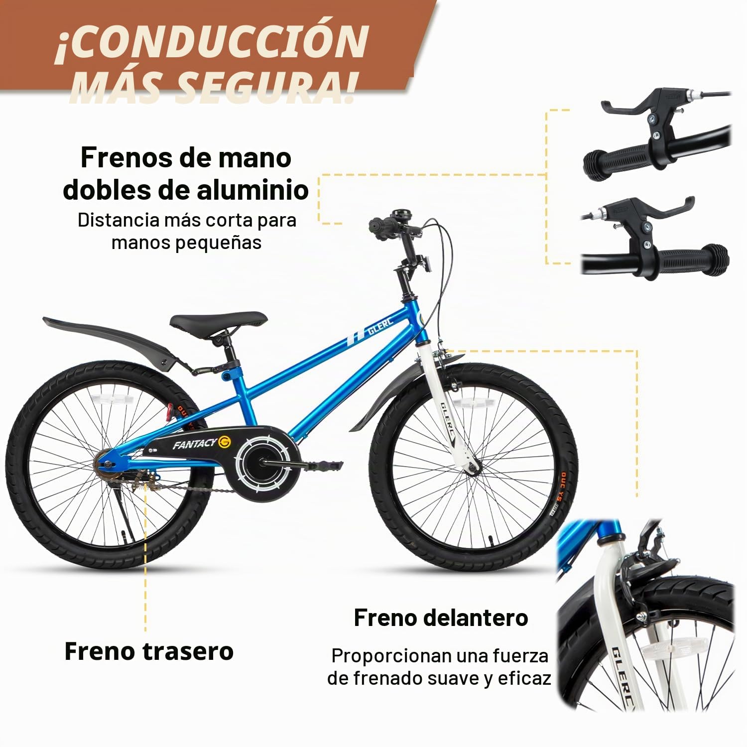 Glerc Fantacy 12 14 16 18 20 Pulgadas Bicicleta Niño para 2-14 Años con Faros y Kickstand para Regalo de Cumpleaños